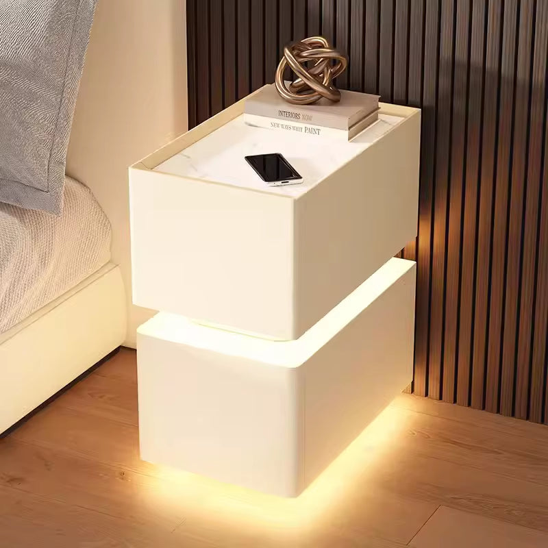 Creative Intelligent Bedside Table with Wireless Charging Modern Style Storage Cabinet Bedroom Nightstand with Sensor Light 25Cm