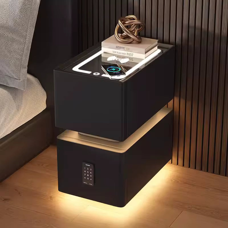 Creative Intelligent Bedside Table with Wireless Charging Modern Style Storage Cabinet Bedroom Nightstand with Sensor Light 25Cm