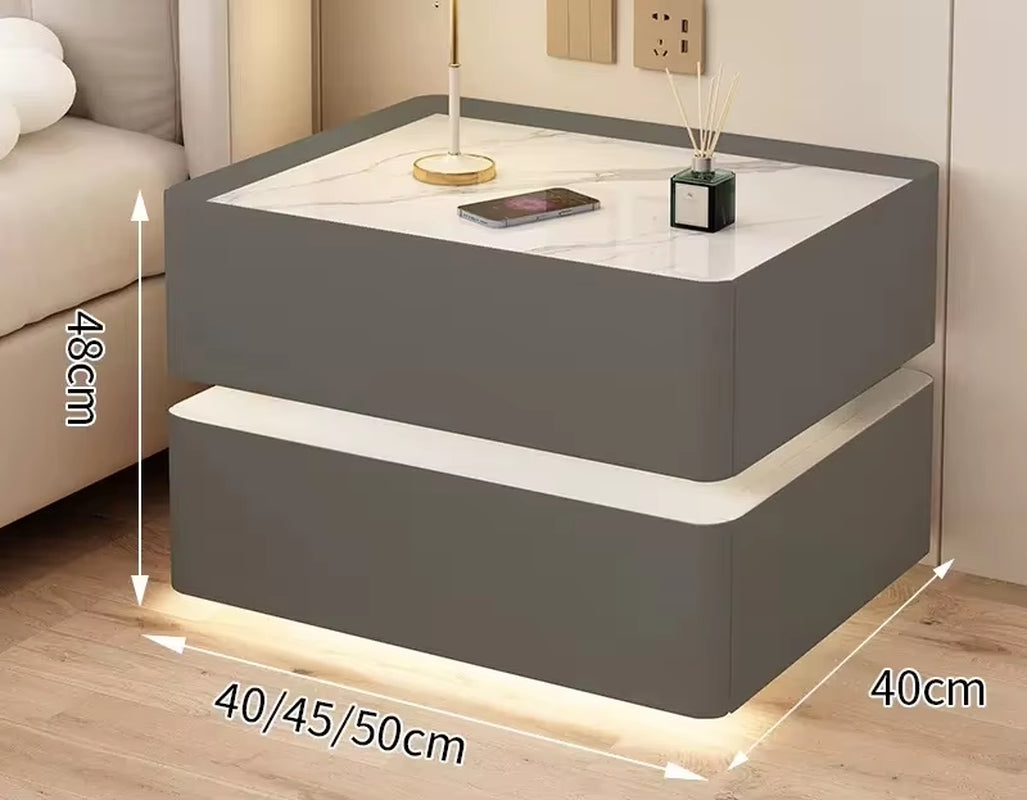 Modern Style Solid Wood Bedside Table with Wireless Charging Smart 2 Drawers Bedroom Nightstands with Lock 40Cm